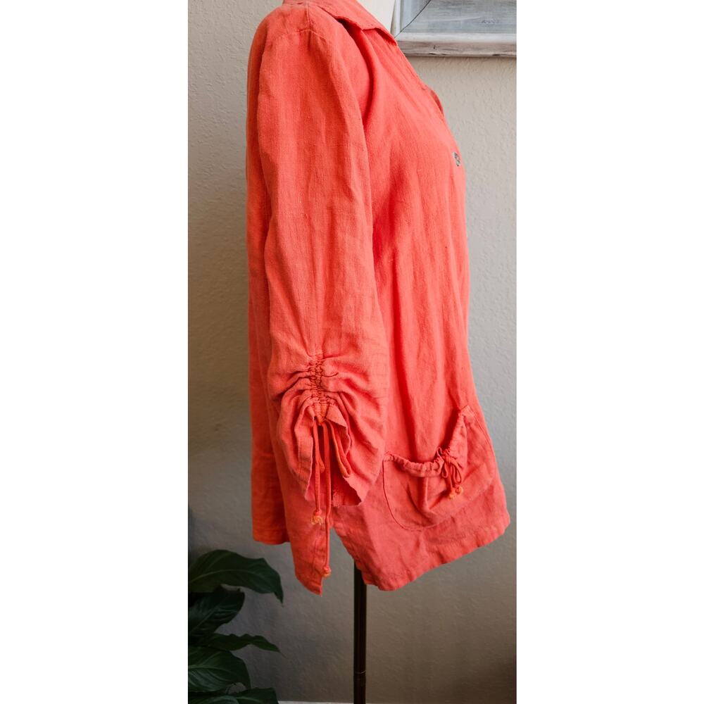 VTG Donna Women's 100% Linen Relaxed Fit Button Front Jacket Size L Muted Orange - Picture 4 of 6